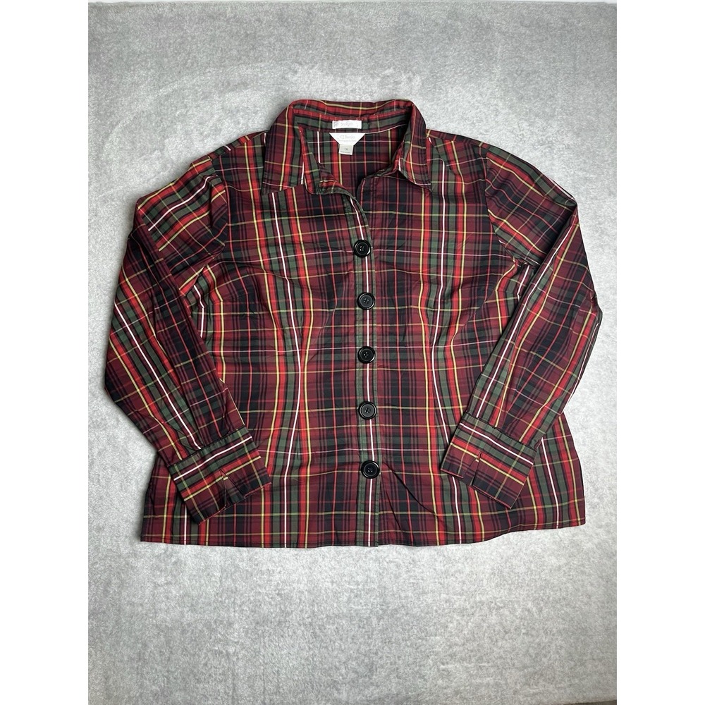 CJ Banks Womens 1X Plaid Long Sleeve Snap Button Up‎ Multicolor Shirt Blouse Top